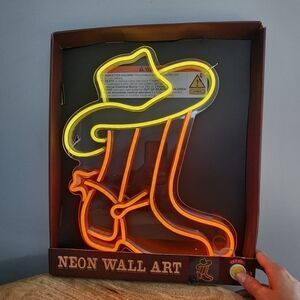 Neon Light Up Rodeo Country Western Farm Wall Art - Cowboy Boots and Hat NWT